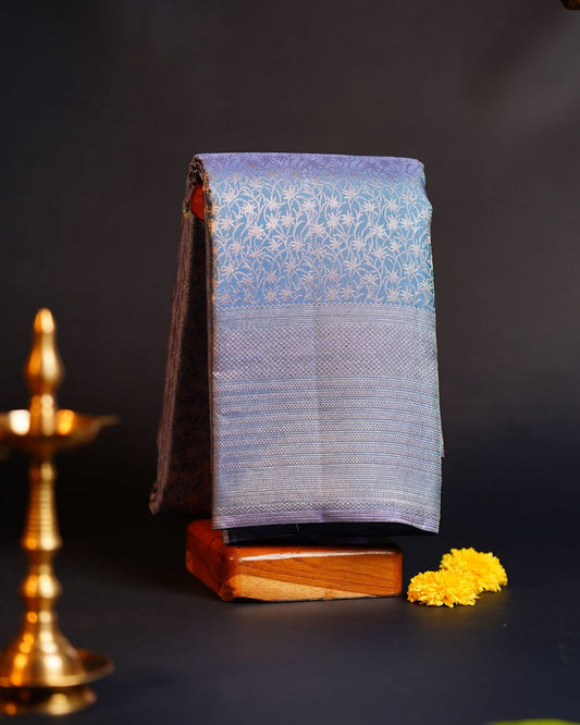 Pastel Blue Floral Weave Antique Copper Colour Zari Silk Saree