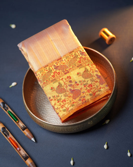 Traditional Gold Zari Body Saree with Rich Mustard Paithani Border