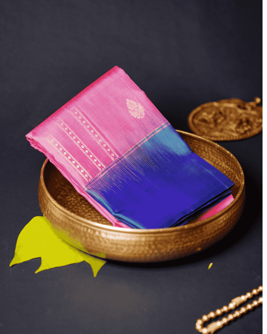 Elegant Soft Silk Saree with Weightless Vertical Stripes in Baby Pink & Teal Blue, Adorned with Silkfast Zari