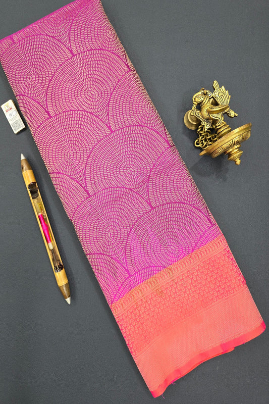 Violet and Orangish Kanchipuram Soft Silk Sarees with Beautiful Pink Border