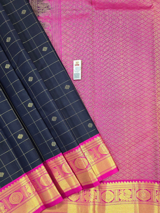 Blue Korvai Kanchipuram Soft Silk Saree with Pink Border