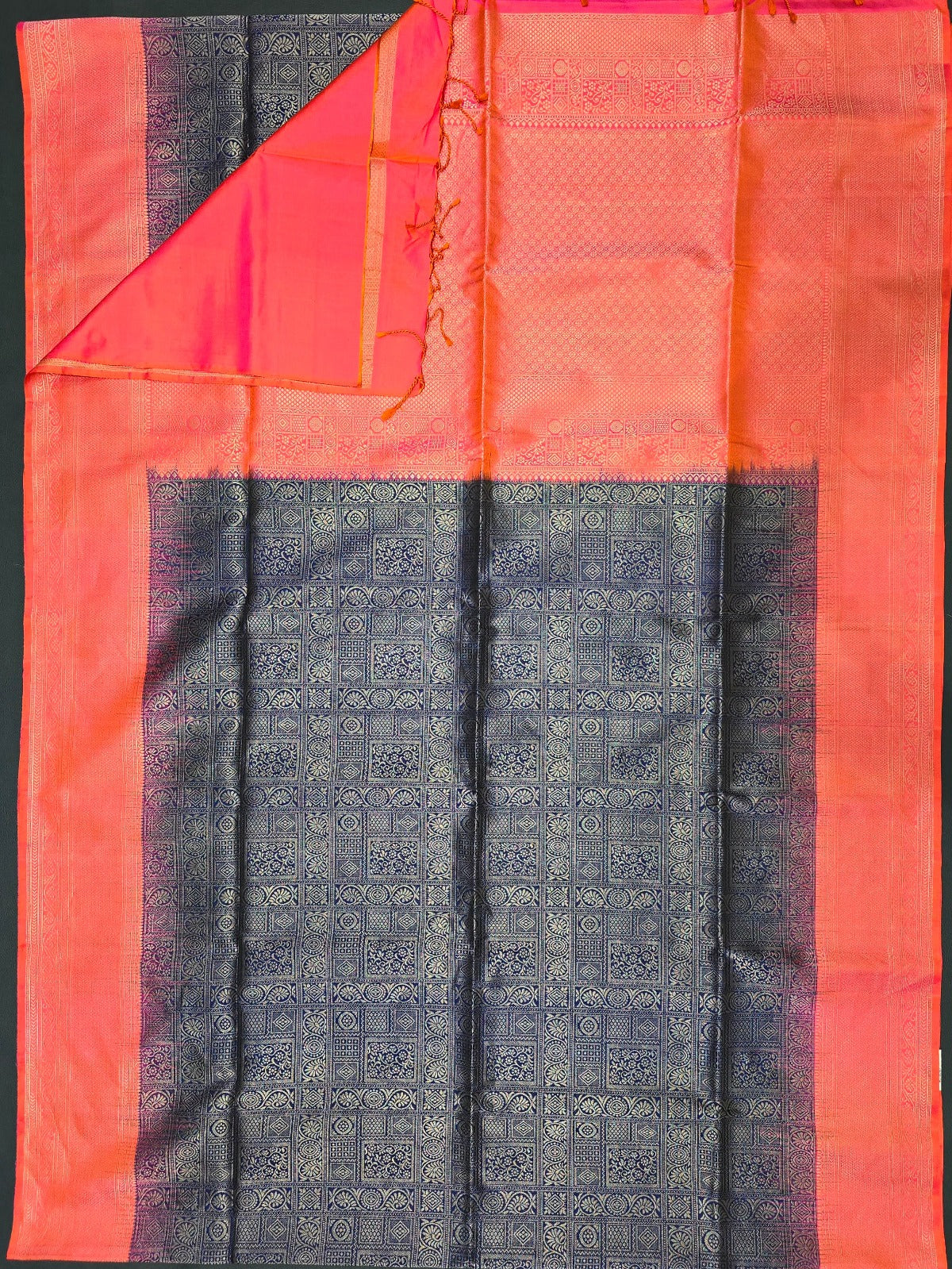 Harmonious Contrast Blue Kanchipuram Soft Silk Sarees with Orange Border