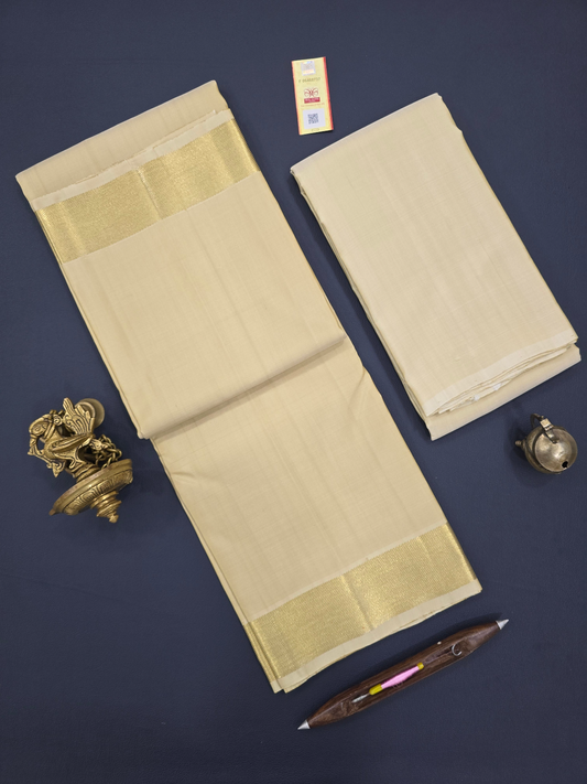Bridal Dhoti, Angavastram and Shirt Set with Plain Zari Small Border