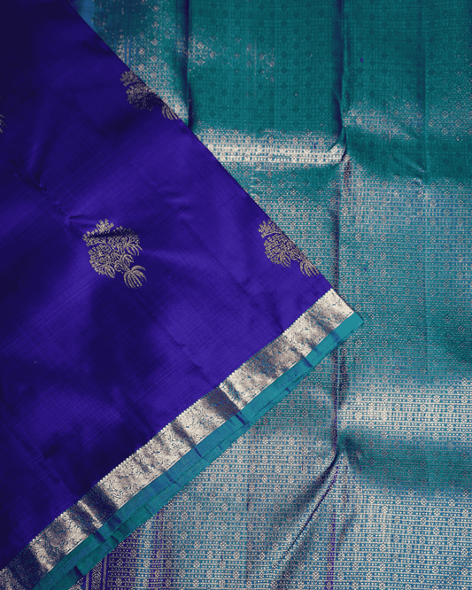 BM Silks 100% Silkmark Certified Kancheepuram Saree – Violet-Blue with One Gram Gold Zari Border