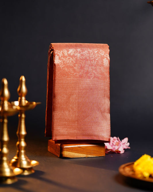 Turning Border Antique Copper Colour Zari Silk Saree