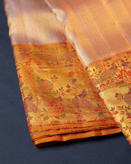 Traditional Gold Zari Body Saree with Rich Mustard Paithani Border