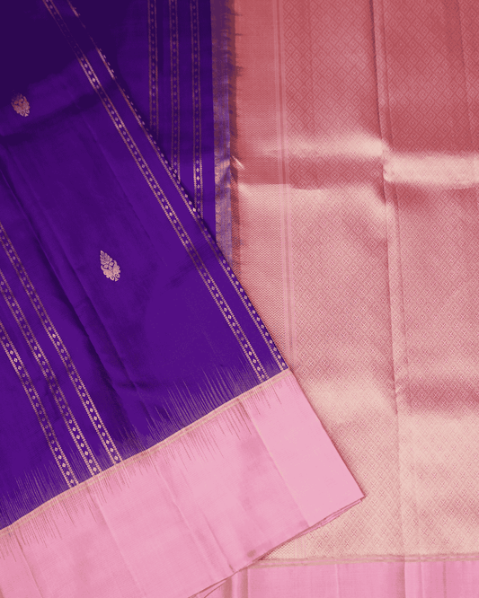 BM Silks Soft Silk Weightless Vertical Stripes Saree in Violet & Pink with Silkfast Zari – Luxuriously Handcrafted in Pure Kanchipuram Silk