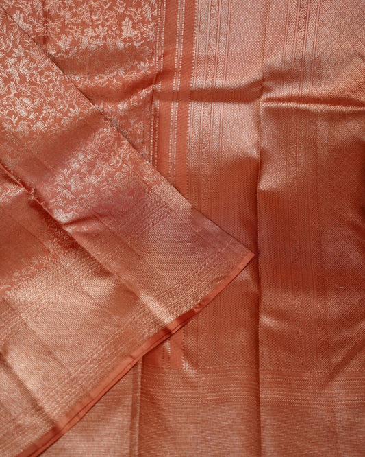Turning Border Antique Copper Colour Zari Silk Saree