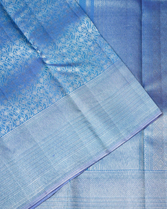 Pastel Blue Floral Weave Antique Copper Colour Zari Silk Saree