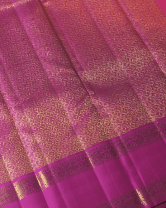 Korvai Double Border Saree with Peacock & Mango Butta