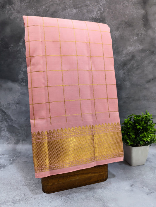 Elegant designer silk sarees in baby pink with zari checks