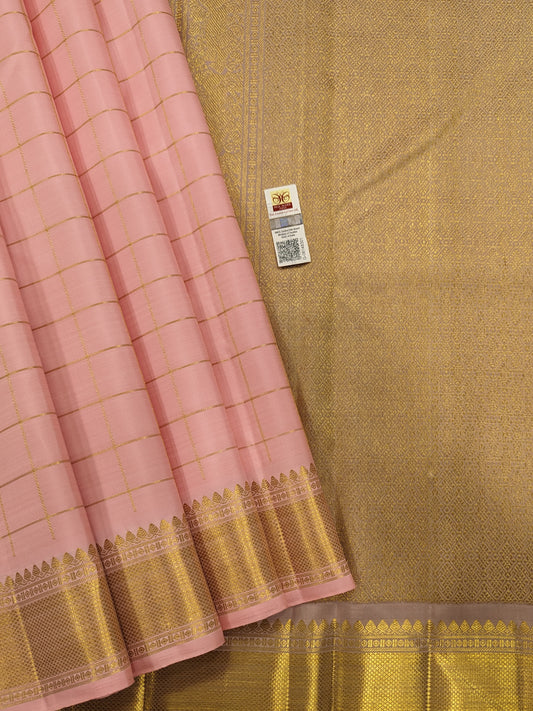 Elegant designer silk sarees in baby pink with zari checks