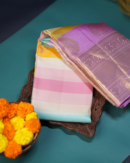 Vibrant Multi-Colour Stripes Saree with Stylish Lavender Border