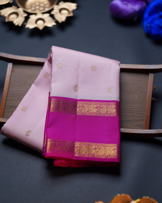 Korvai Double Border Saree with Peacock & Mango Butta