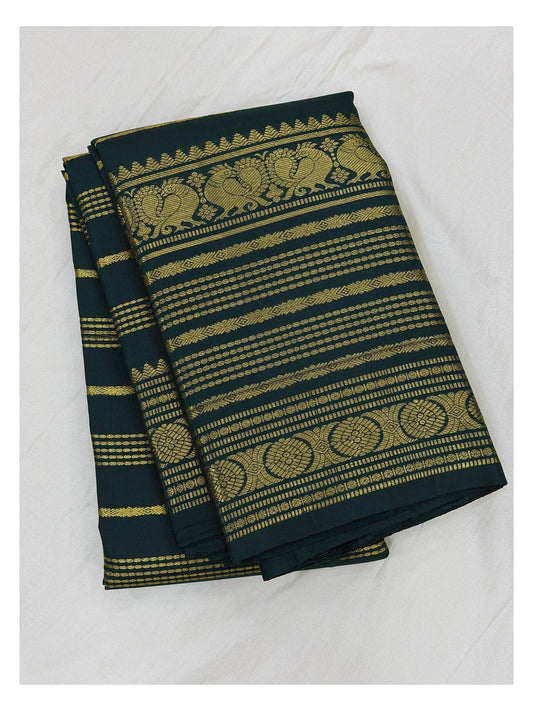 Handwoven Kanchipuram Silk Saree - Deep Green front view