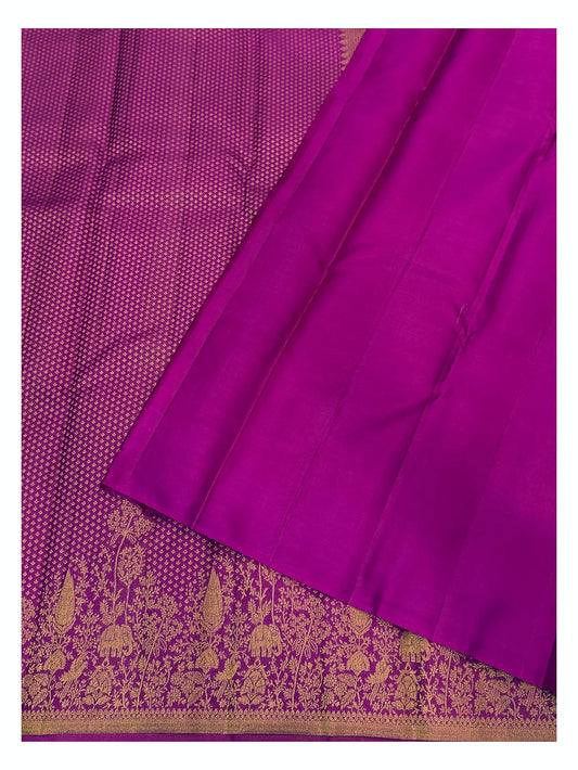 Handwoven Kanchipuram Silk Saree - Deep Pink with Elephant Border