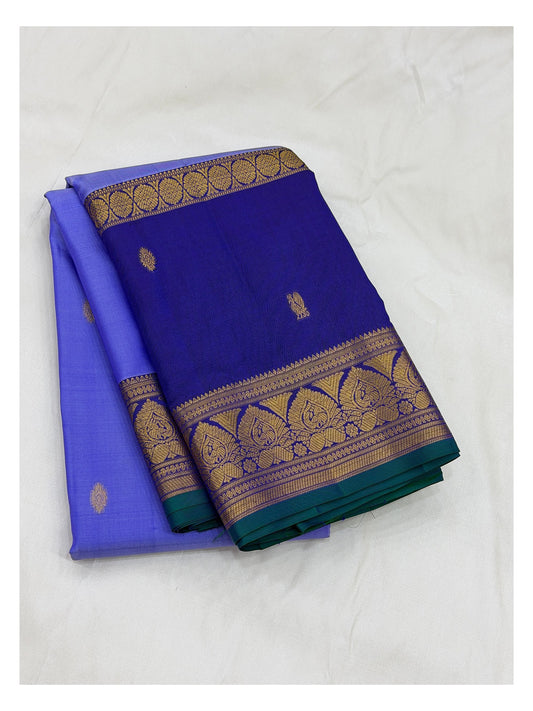 Handwoven Kanchipuram Silk Saree in Periwinkle Blue with Royal Blue Border front view