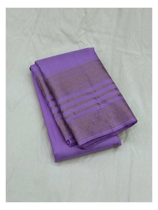 Handwoven Kanchipuram Silk Saree - Lilac with Gold-Toned Border front view