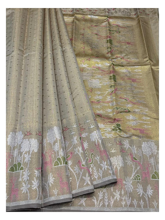 Handwoven Kanchipuram Silk Saree with Deer and Bird Motifs