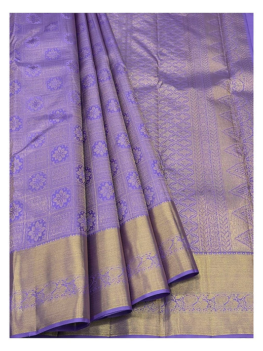 Lavender Purple Handwoven Pure Silk Saree with Gold-Toned Border