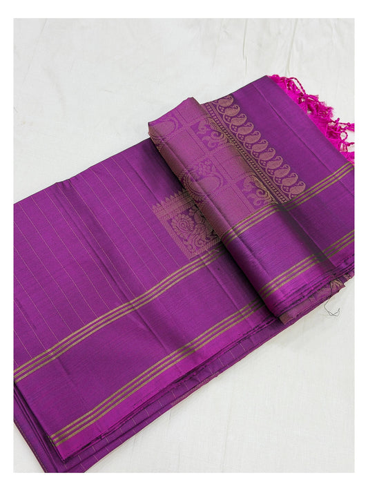 Pure Silk Saree - Double Warp Magenta with Zari Border front view