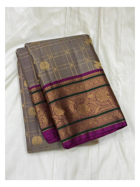 Pure Silk Saree with Zari Checks and Contrast Border front view