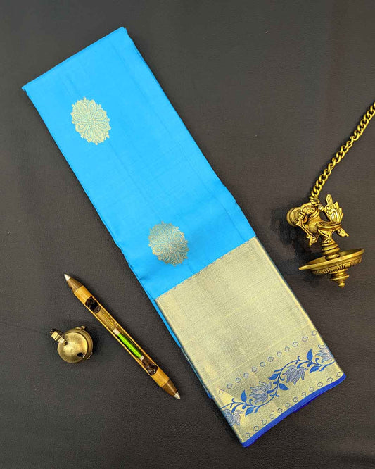 Charming Floral-Chakra Zari Buttas Saree with Diamond Floral Detailed Pallu