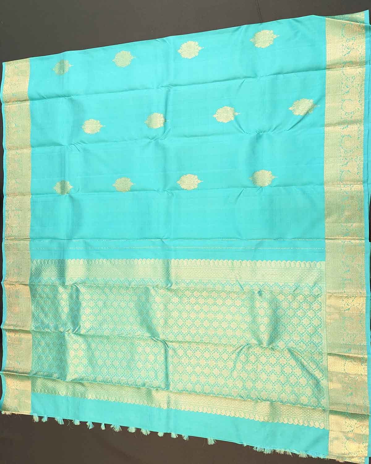Traditional Kancheepuram silk saree with blue paisley motif