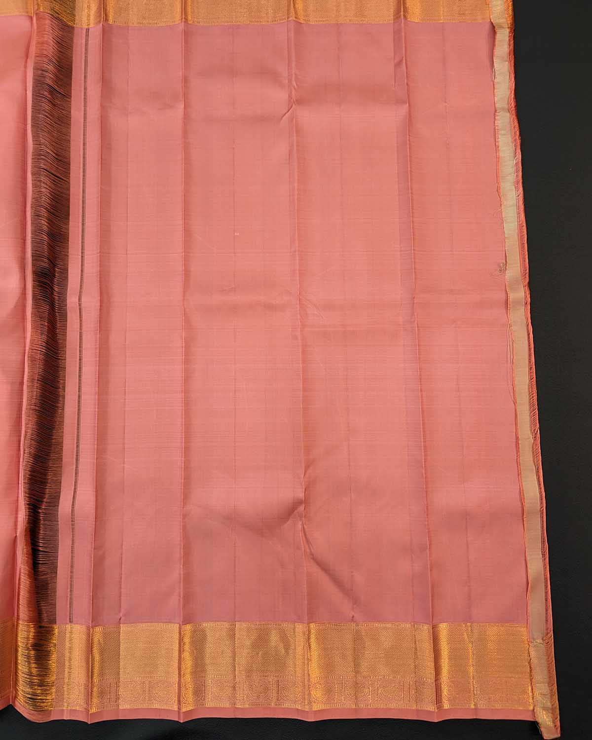 Traditional Pink Bridal Kancheepuram Silk Saree featuring Leaf buttas and Chakra Border