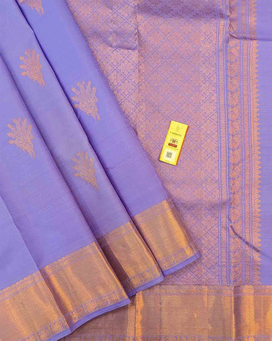Traditional Bridal Light Violet Kancheepuram Silk Saree with Beautiful Buttas.