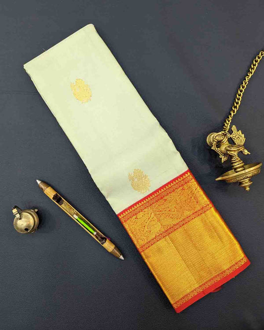 Ever-favorite White Kancheepuram Wedding Silk Sarees with Annam Butta and Red Border