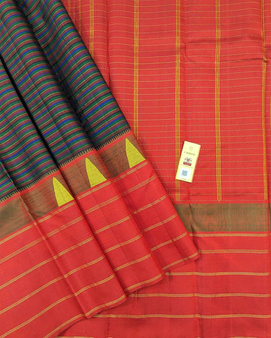 Multicolor Traditional Saree with Lined Patterns and Simple Pallu