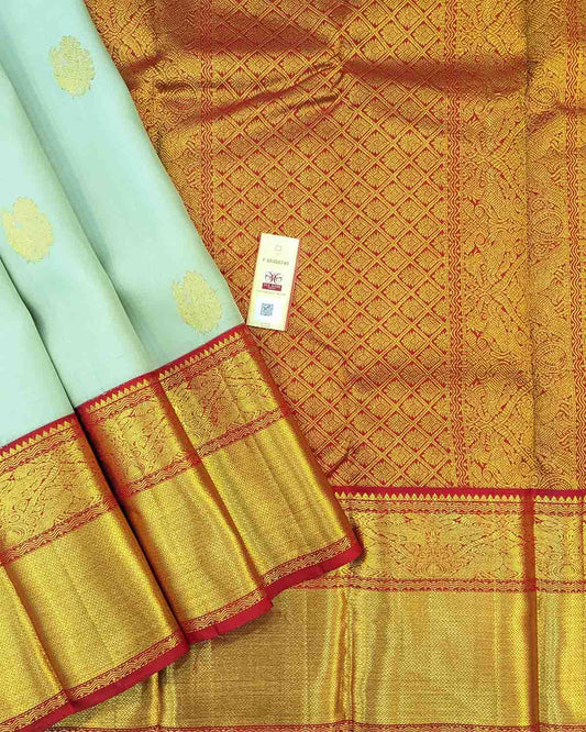 Ever-favorite White Kancheepuram Wedding Silk Sarees with Annam Butta and Red Border