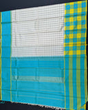 Checked Ethnic Saree with Vivid Yellow and Blue Checked Border Checked Ethnic Saree with Vivid Yellow and Blue Checked Border
