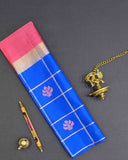 Blue checked Kanchipuram soft silk saree with border Blue checked Kanchipuram soft silk saree with border