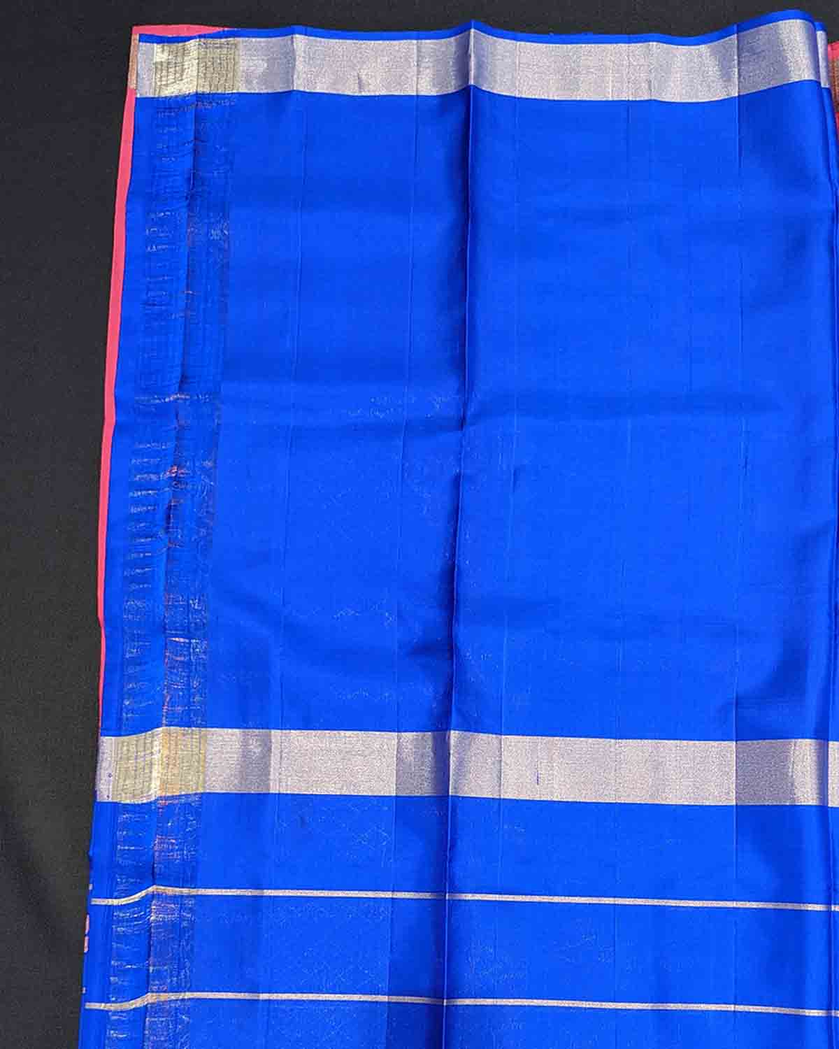 Blue checked Kanchipuram soft silk saree with border