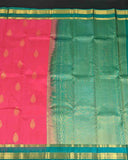 Pink Kancheepuram Silk Saree with Green Lineated Border & Leaf-Shaped Motifs