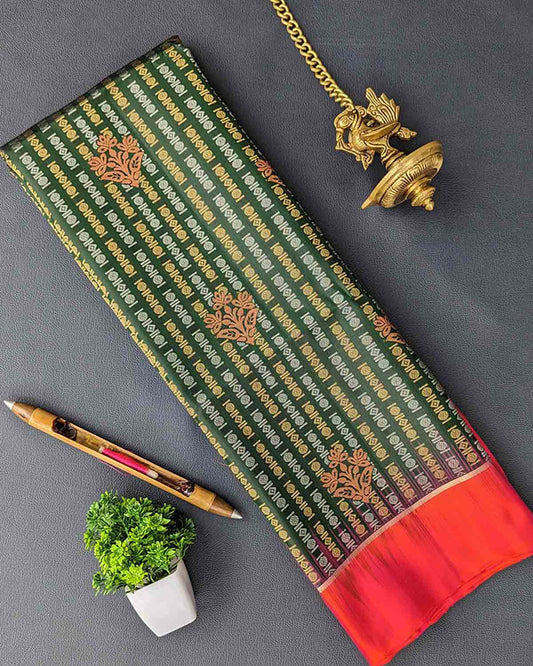 Green Kanchipuram Soft Silk Saree with Multicolor Byzantine Details - a vibrant and elegant traditional attire.