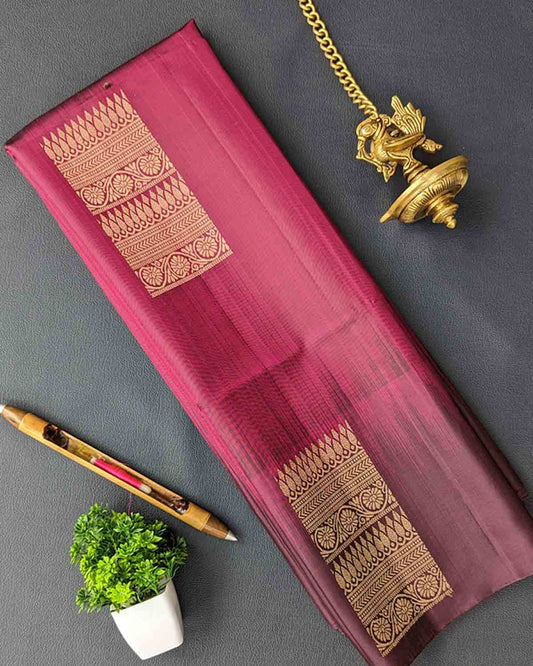 Elegant purple Kanchipuram silk saree with soft border and square buttas