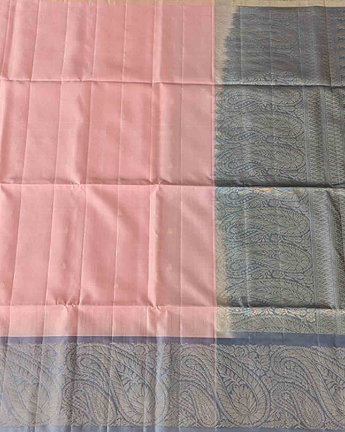 Pastel Pink Kanchipuram Soft Silk Sarees With Annapakshi Buttas And Paisley Pallu