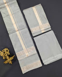 Art Silk Mens Dhoti and Angawastram Rich Grey with Silver Jari Art Silk Mens Dhoti and Angawastram Rich Grey with Silver Jari