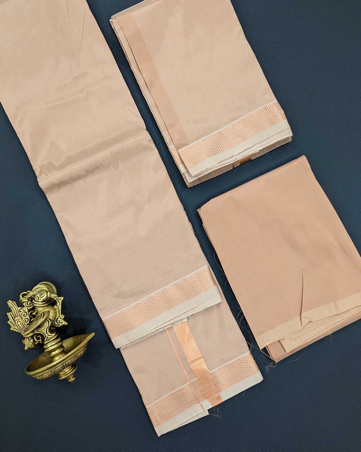 Mens Dhoti and Angawastram with Copper Jari in Art Silk Mens Dhoti and Angawastram with Copper Jari in Art Silk