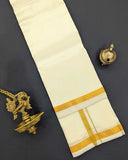 Pure Art Silk Cream Double Dhoti for Men with Gold Border Pure Art Silk Cream Double Dhoti for Men with Gold Border