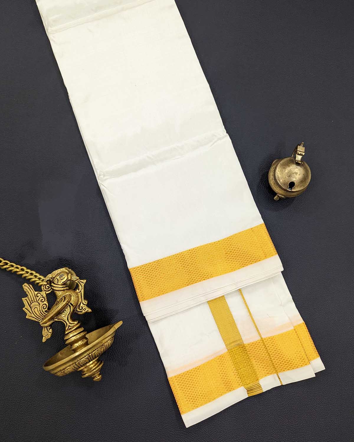 Double Dhoti Art Silk with Royal Gold Border for Men Double Dhoti Art Silk with Royal Gold Border for Men