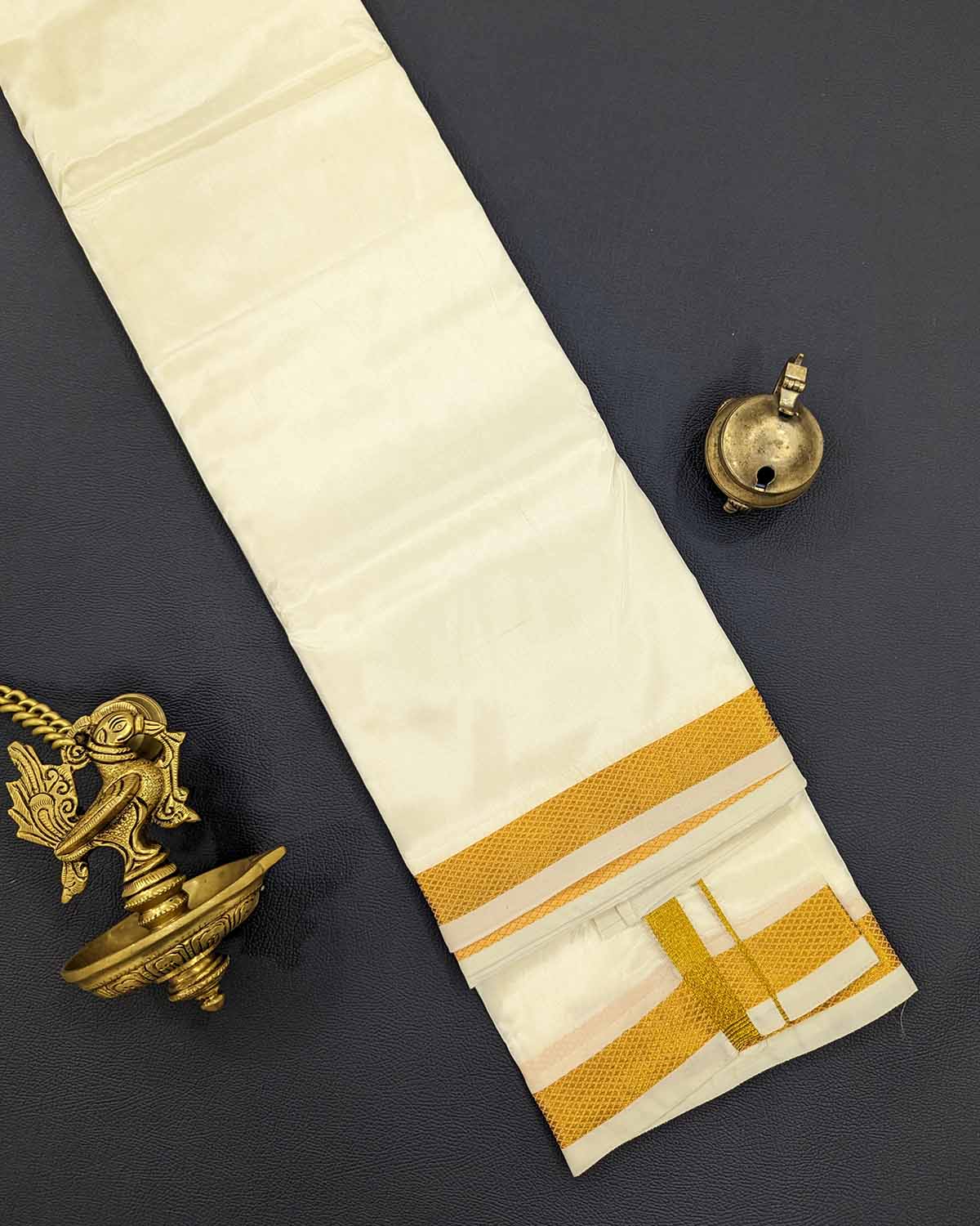 Double Dhoti Pure Kanchipuram Silk with Gold Border for Men Double Dhoti Pure Kanchipuram Silk with Gold Border for Men