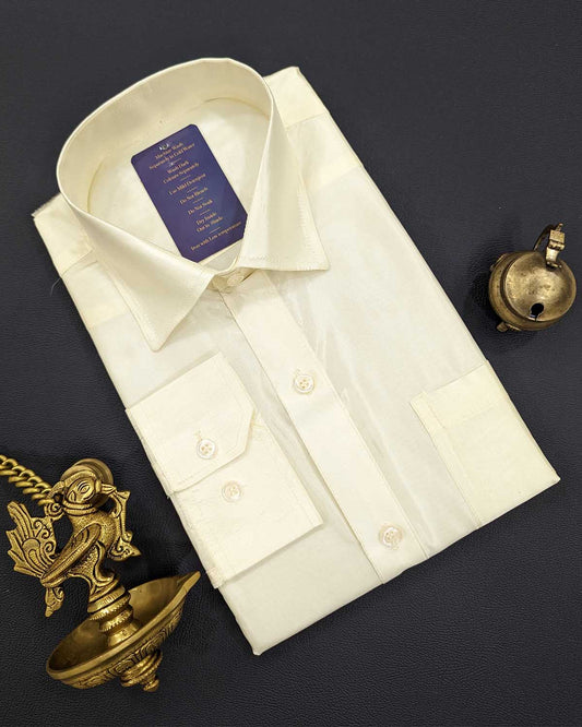 Mens Cream Full Sleeve Shirt with Patch Pockets