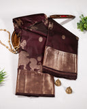 Brown Kanchipuram Pure Silk Saree with 2Gm Gold Zari, Self Border, Yali & Singam Motifs, Silkmark Certified