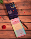 Big Border Korvai Silk Saree with Vibrant Multi Colour Contrast Border - Authentic Kanchipuram by BM Silks