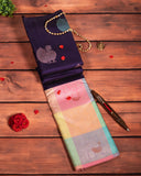 Big Border Korvai Silk Saree with Vibrant Multi Colour Contrast Border - Authentic Kanchipuram by BM Silks
