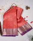Kanchipuram Pure Silk Saree – Pink Body with Multicolor Podi Checks and Lavender Korvai Border, Silkmark Certified